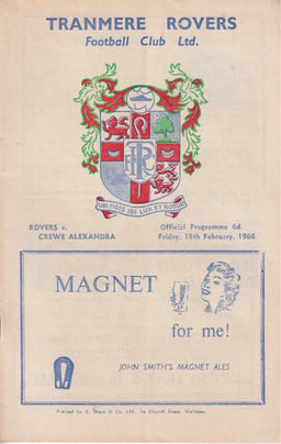 Tranmere Rovers v Crewe Alexandra Match Programme 1966-02-18